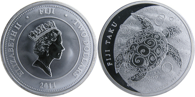 Elizabeth II 2 Dollar Turtle Silver Round