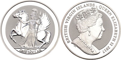 2017 British Virgin Islands Queen Elizabeth II 1 OZ Silver Round
