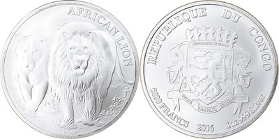 2016 Republique Du Congo African Lion 1 OZ Silver Round