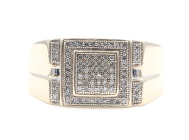 Men's 0.42 Ctw Round Single Cut Diamond 10KT Yellow Gold Square Cluster Ring CM
