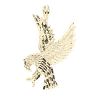 14KT Yellow Gold 1.3" High Shine Diamond Cut Soaring Eagle Necklace Pendant 2.1g