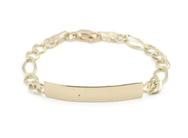 Classic 10KT Yellow Gold 6.5mm Blank ID Bar Figaro Chain Bracelet 5 3/4" - 4.1g