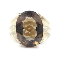 Women's 6.55 Ct Solitaire Oval Smoky Quartz 10KT Yellow Gold Gemstone Ring FTJ