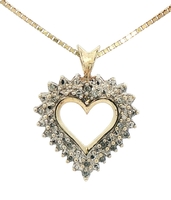 0.11 Ctw Single Cut Diamond 10KT Gold Double Halo Heart on 20" 10KT Box Chain