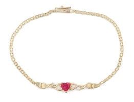 0.45 Ct Heart Cut Lab-Created Ruby & Natural Diamond 14KT Gold Bismark Bracelet