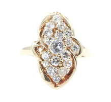 Estate Women's 10KT Yellow Gold Round Cubic Zirconia CZ Marquise Cluster Ring 