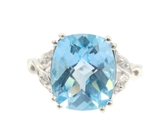 6.60 Ct Rectangular Cushion Cut Blue Topaz & Diamond Accent 10KT White Gold Ring