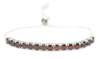 925 Sterling Silver 4mm Round Cut Red Garnet Women's Adjustable Bracelet T-7485