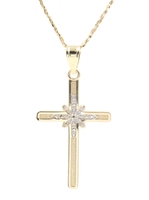 14KT Yellow Gold 20.5" Necklace w/ 14K Gold Round Diamond Accent Cross Pendant