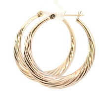 Women's Estate 14KT Yellow Gold Graduated 1.3" Hinged Twisted Hoop Earrings 3.3g