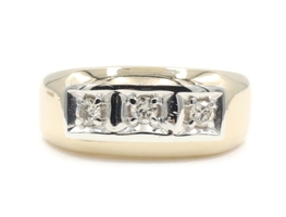 Men's 3-Stone 0.24 Ctw Round Diamond 10KT Two-Tone Gold Wedding Band Ring 4.50g