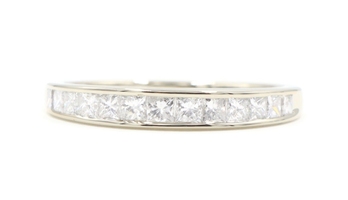 Channel-Set 0.78 Ctw Princess Diamond 14KT White Gold Anniversary Ring 2g ZEI