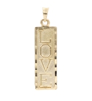 Textured 14KT Yellow Gold "LOVE" Rectangle Bar Necklace Pendant 1.1" by OR 0.9g