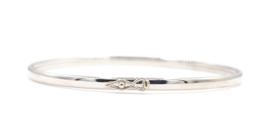 Women's Classic 10KT White Gold 3.3mm Thin Bangle Bracelet by HOB 7" - 3.04g