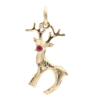 14KT Yellow Gold 0.03 ctw Lab Created Rudy Rudolph Reindeer Christmas Pendant 