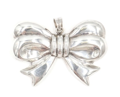 Estate 925 Silver Large Ribbon Bow Pin / Brooch & Necklace Pendant Coquet Brooch