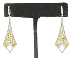 Classic Sterling Silver Long Yellow CZ 1 3/4" Art Deco Inspired Dangle Earrings 
