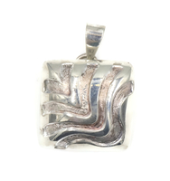 1.4" Unique Estate Sterling Silver 925 Square Pendant with Geometric Wave Design