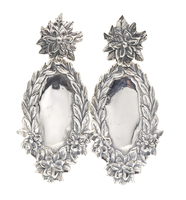 Estate Long 2.4" Sterling Silver Heavy Christmas Oval Dangle Earrings - 17.3g