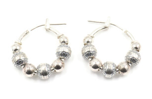 Women's Sterling Silver 925 Medium 22mm Bali Style Beaded Round Hoop Earrings