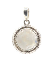 Estate Sterling Silver 6.30 ctw Round Cabochon Moonstone 30.3mm Pendant 7.3g  