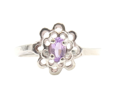 Women's Sterling Silver 925 Oval Cut Purple CZ Solitaire Estate Flower Ring  