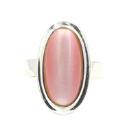Estate Sterling Silver 925 Synthetic Cabochon Bezel Set Pink Cat's Eye Ring 5.9g