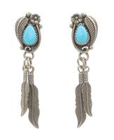 Native American Style Pear Cabochon Cut Turquoise Earrings 925 Sterling Silver