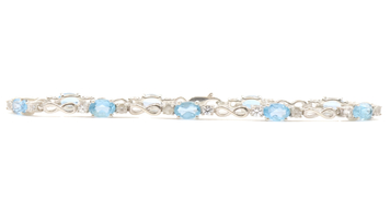 Women's Sterling Silver 7.5" White and Blue Oval Cut CZ Infinity Tennis Bracelet