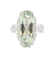 Oval Cut Simulated Green Amethyst & Round CZ Sterling Silver Cocktail Ring 