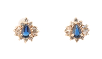 0.38 Ctw Pear Cut Lab-Created Sapphire & Natural Diamond 14KT Gold Stud Earrings