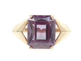 Women's Solitaire 6.70 Ct Purple Emerald-Cut Mystic Topaz 10KT Gold Ring PL 5.6g