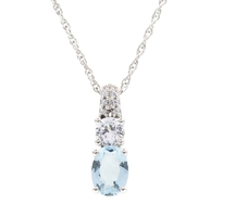Oval Blue CZ & Round White CZ Sterling Silver Pendant on 925 Thin Rope Chain 18"