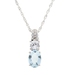 Oval Blue CZ & Round White CZ Sterling Silver Pendant on 925 Thin Rope Chain 18"