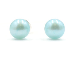 Women's Sterling Silver 925 6mm Round Blue Cultured Pearl Stud Earrings 