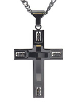 Men's Black Stainless Steel 2 3/4" Large Cross Pendant on 24" Curb Link Necklace