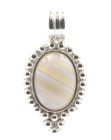 Mexico Sterling Silver 925 54mm Women's Striped Blue Agate Necklace Pendant