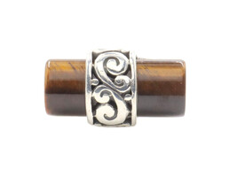 Estate 20.6mm Cylinder Cabochon Cut Tiger's Eye Bali Style Filigree 925 Ring 