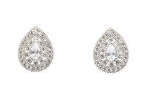 Women's Sterling Silver Teardrop Shaped CZ 925 Micro Pave Stud Earrings