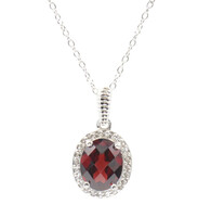 Sterling Silver Simulated Oval Cut Garnet and Round CZ 16" to 18" Adj. Necklace 