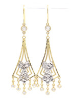 Yellow Gold Over Sterling Silver 925 Art Deco Style Chandelier Round CZ Earrings