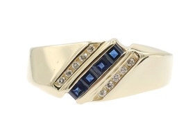 Men's Diagonal 0.40 Ctw Lab-Created Sapphire & Natural Diamond 14KT Gold Ring