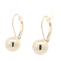 Estate 10KT Yellow Gold 7.9mm Round Ball Bead 20mm Dangle Earrings by RL - 0.82g