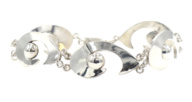 Estate 925  8" Fancy Modernist Style Link 17mm Sterling Silver Link Bracelet