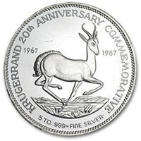 Krugerrand  5 Troy Oz Commerrative Silver Coin