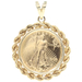Liberty 2000 1/4 oz Fine Gold Coin in 14KT Yellow Gold Rope Bezel Pendant 12.9g