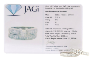 1.45 cttw Princess and Baguette Cut Diamond 14KT White Gold Wedding Ring Set 