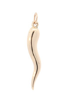 High Shine 14KT Yellow Gold 32.6mm Classic Italian Horn Cornicello Pendant 0.62g