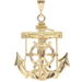 14KT Yellow Gold Diamond-Cut Detailed Crucifix 33.6mm Anchor Necklace Pendant 