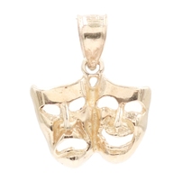 High Shine 14KT Yellow Gold Drama Theater Mask 18.9mm Necklace Pendant LH - 1.3g
